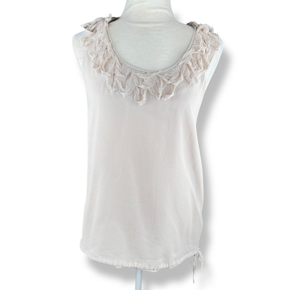 Banana Republic Silk Tank Top Womens Size Small Tall Ruffle Neck Luxury Coquette